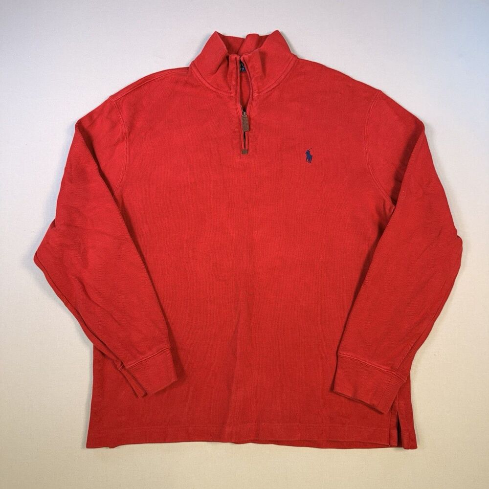 Polo Ralph Lauren Quarter 1/4 Zip Pullover Red with Blue Pony Logo Men’s Large